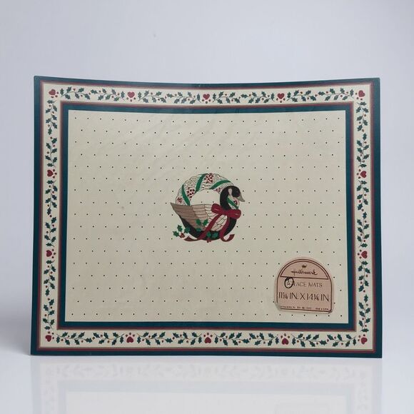 Hallmark NWT VTG Placemats Christmas Goose Holly Berry Border Holiday Cottage - Picture 1 of 5
